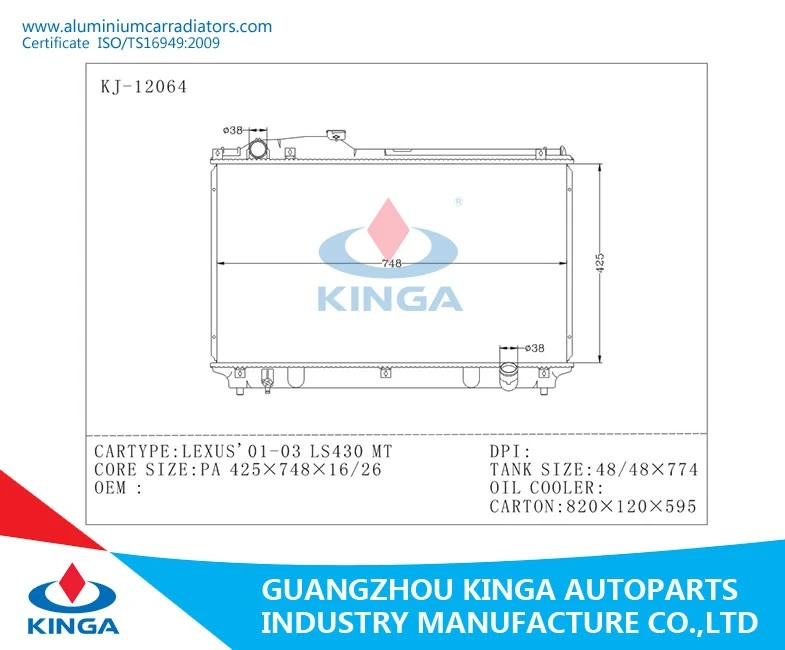 100% TEST FOR Toyota Lexus 2001-2003 Ls430 Mt PA 16/26mm Aluminum Radiator Assay Core Fin